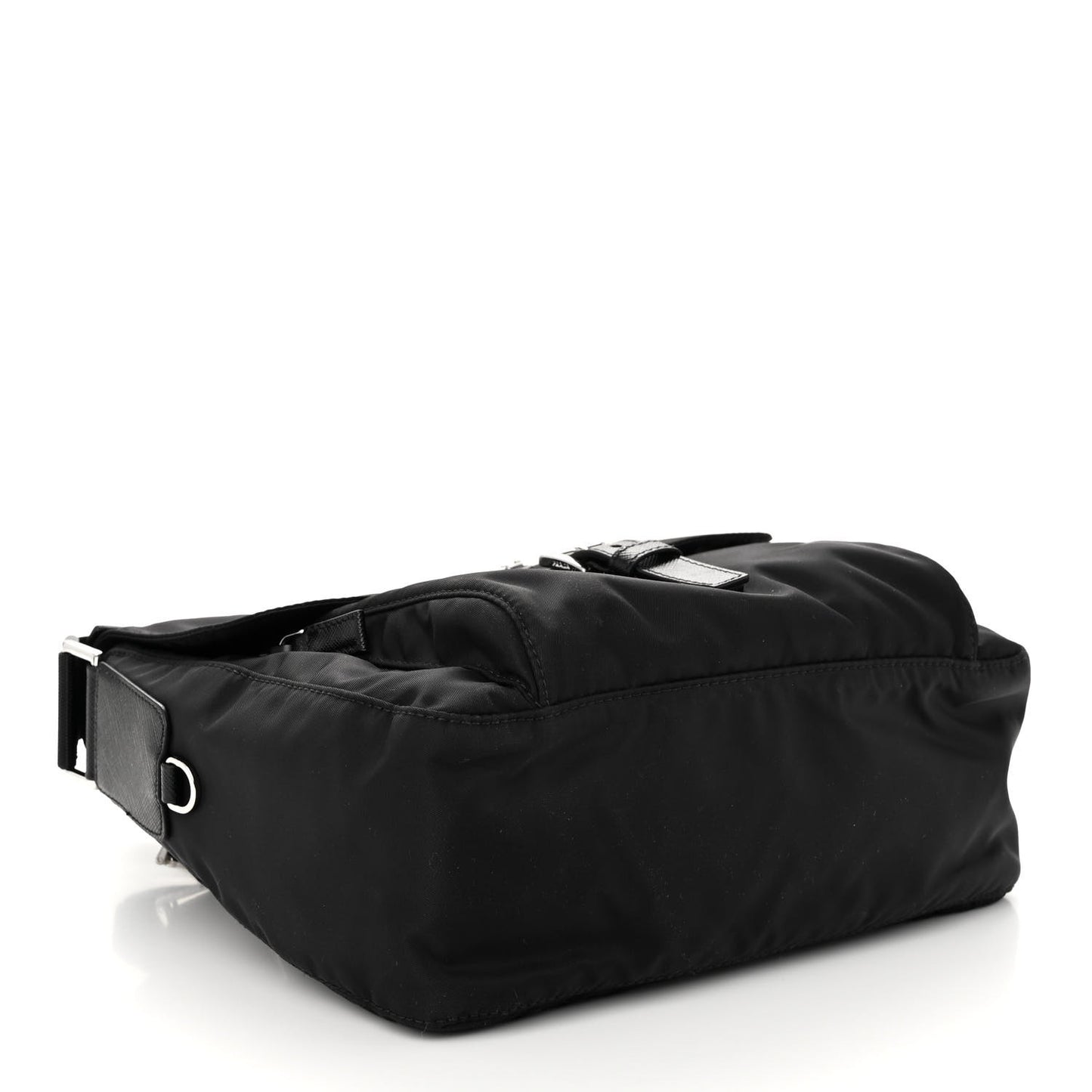 Re-Nylon Vela Saffiano Pocket Single Buckle Messenger Shoulder Bag Black