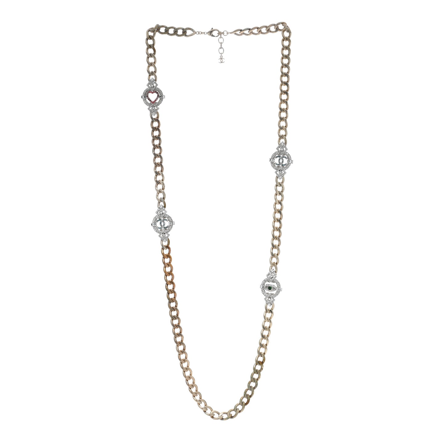 Crystal Eye Heart CC Chain Necklace Gold Gold Green Pink Blue