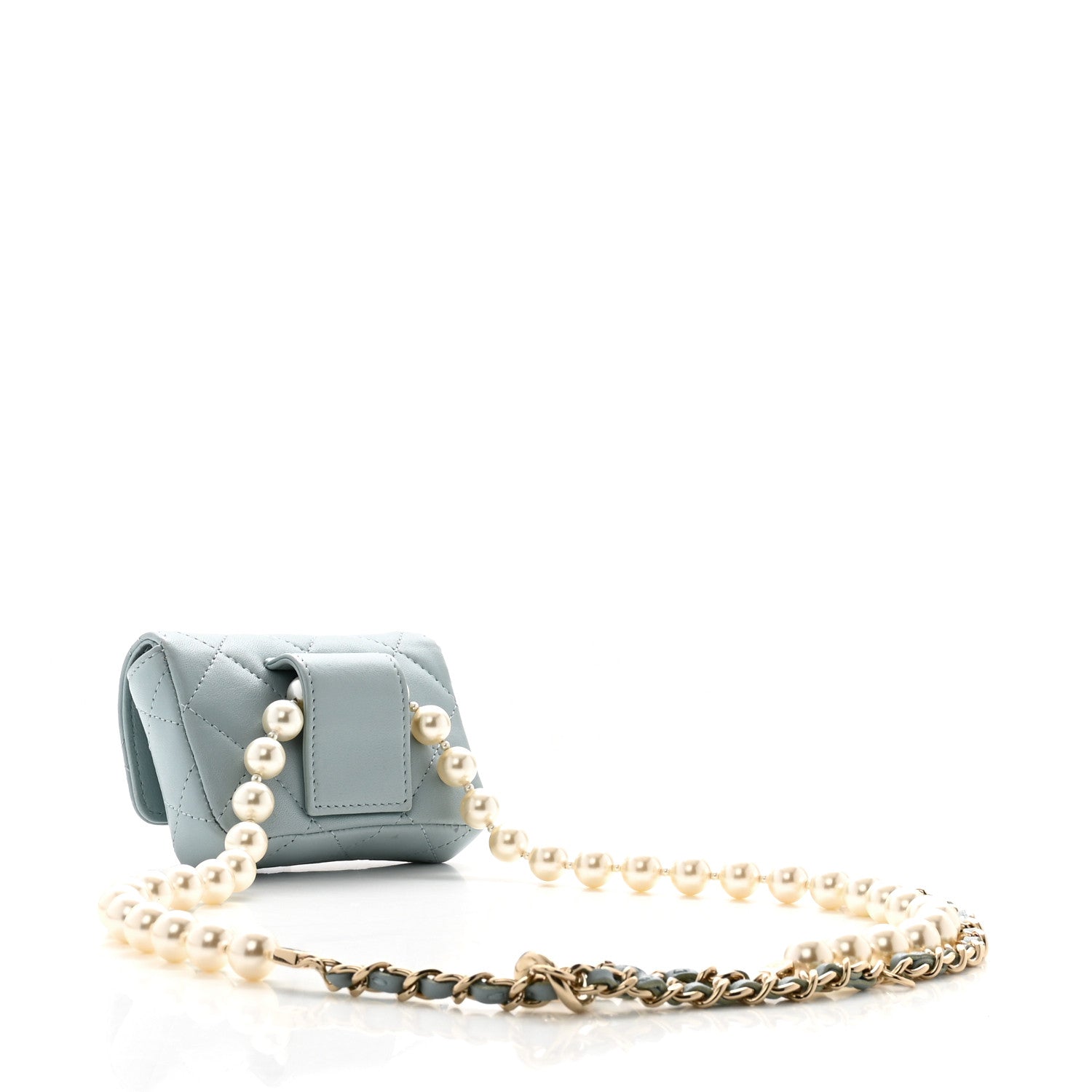 Chanel Lambskin Quilted Pearl Chain Belt Bag Light Blue 3 of 12