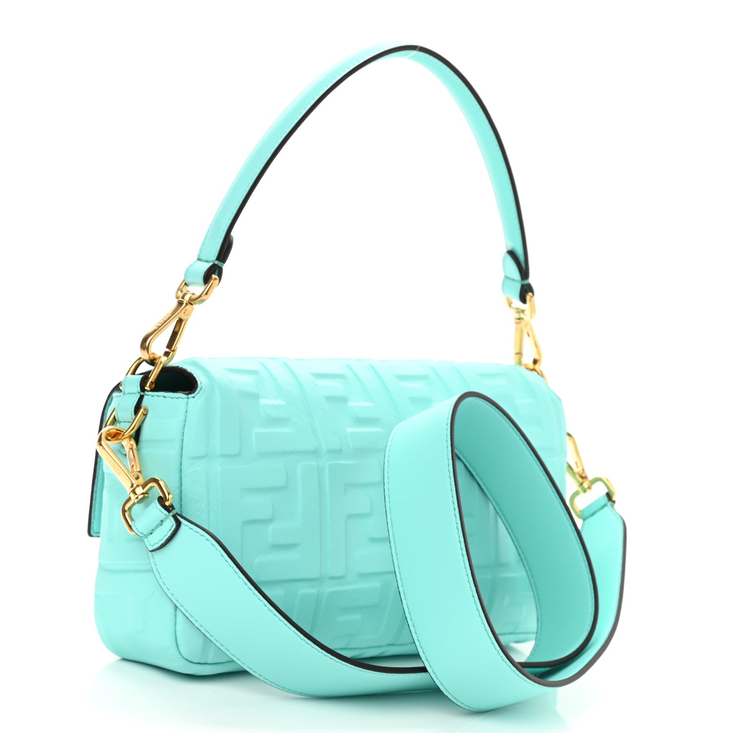 Fendi Nappa FF 1974 Embossed Baguette Spring Turquoise 3 of 10