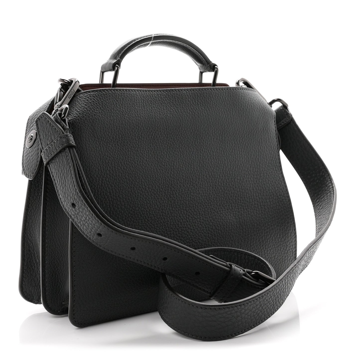 Cuoio Romano Vitello Cover Glazed Fabric Bi-Color FF 1974 Mini Peekaboo I SEE U Satchel Asfalto Praline Tobacco Moro