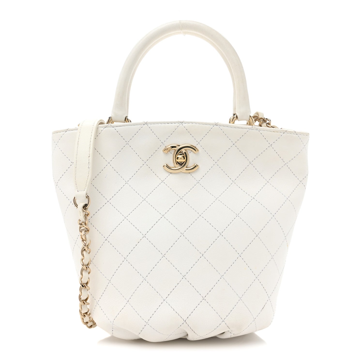 Chanel Lambskin Stitched Small Shopping Tote White 1 of 14