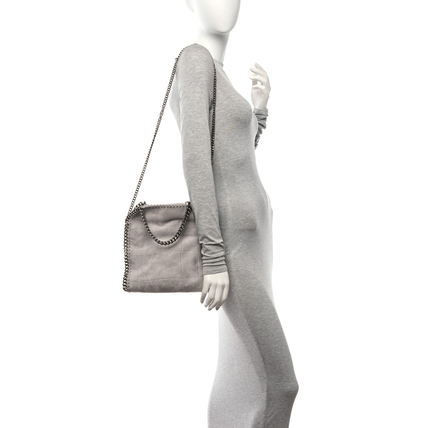 Stella McCartney Shaggy Deer Embossed Crocodile Effect Mini Falabella Fold Over Tote Light Grey 2 of 10