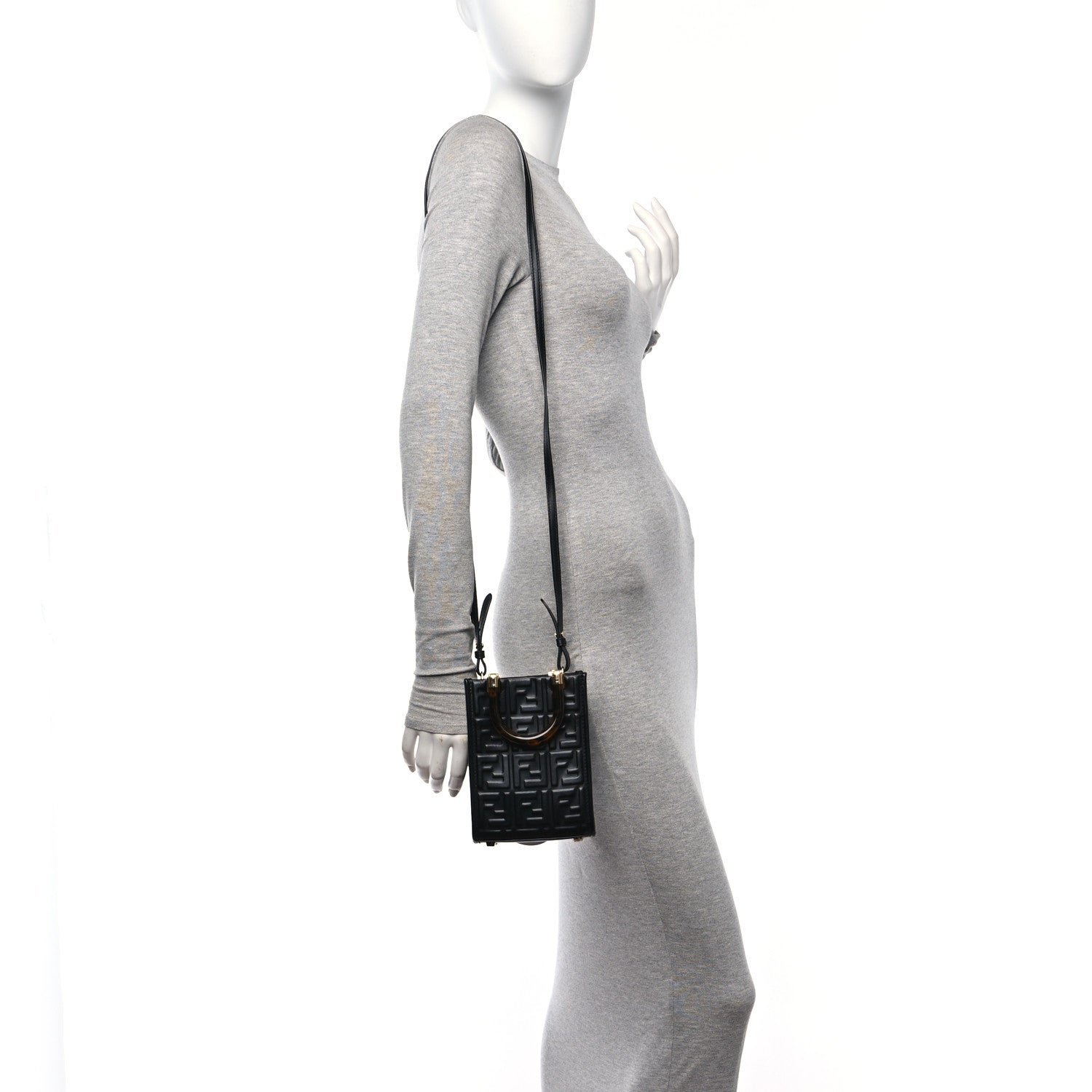 Fendi Vitello Plexiglass FF Embossed Mini Fendi Sunshine Shopper Tote Black 2 of 10