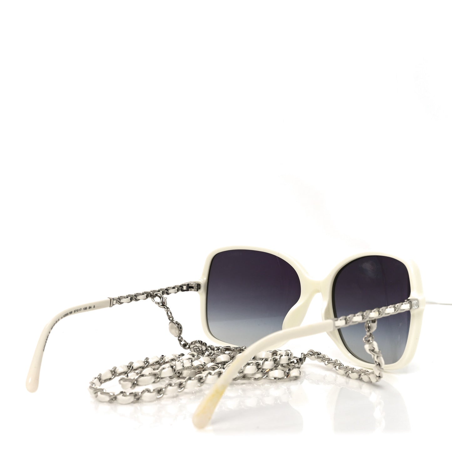 Acetate Metal Lambskin Square Chain Sunglasses 5210-Q-A White