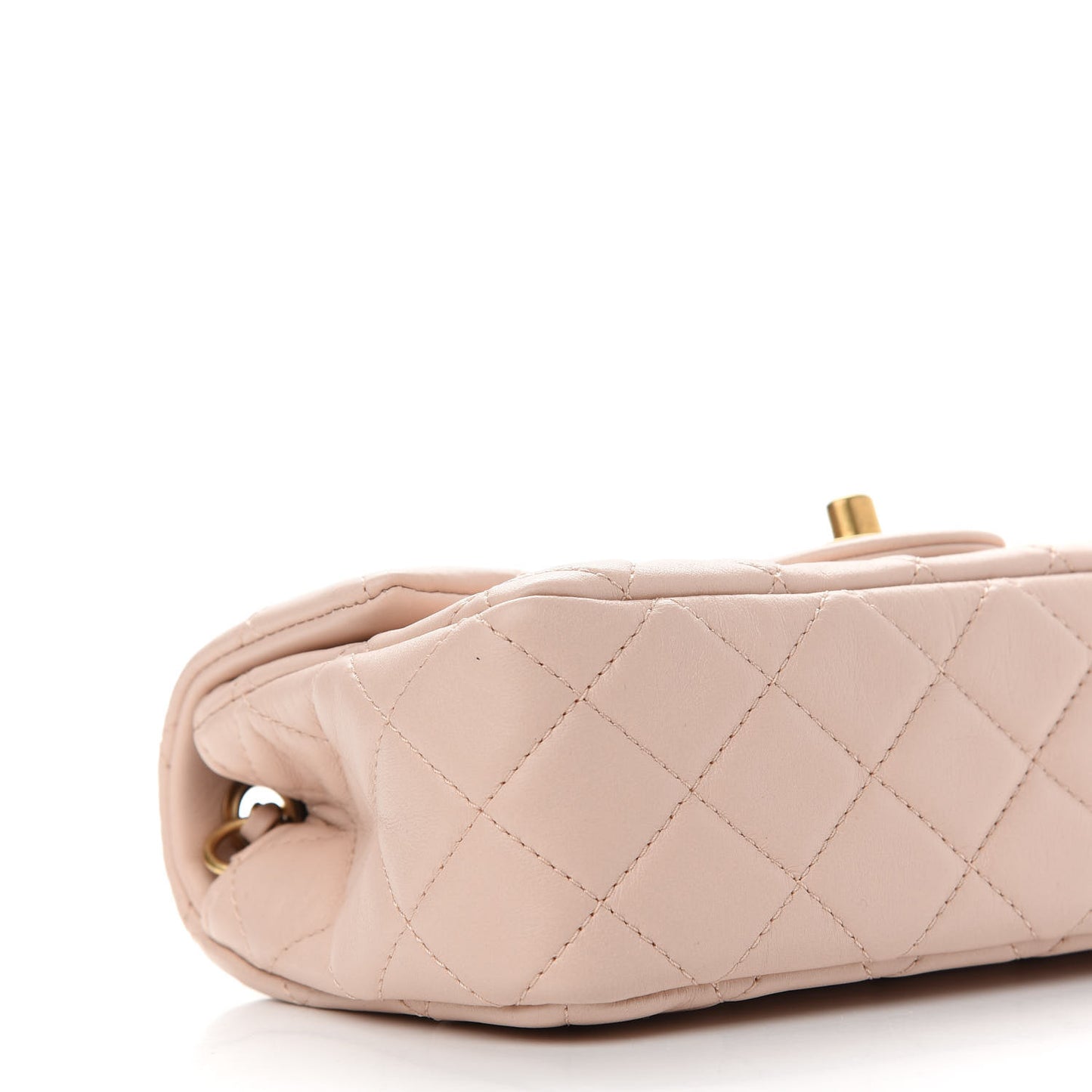 Lambskin Quilted Mini Rectangular Pearl Crush Flap Light Beige