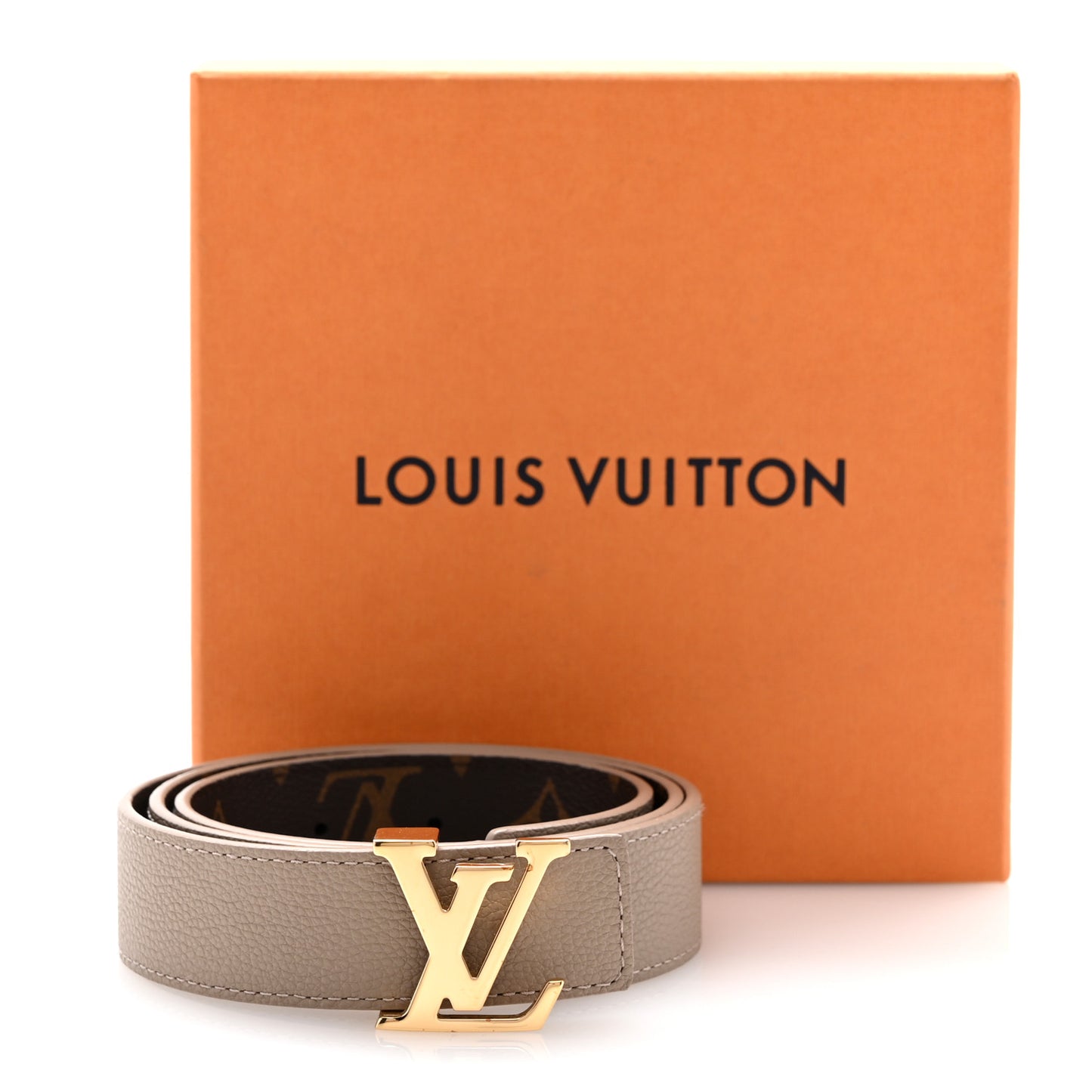 Calfskin Monogram 30mm LV Initiales Reversible Belt 80 32 Beige
