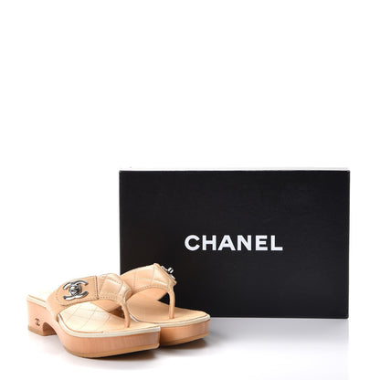 Chanel Lambskin Quilted CC Turnlock Sandals 36 Beige 9 of 9