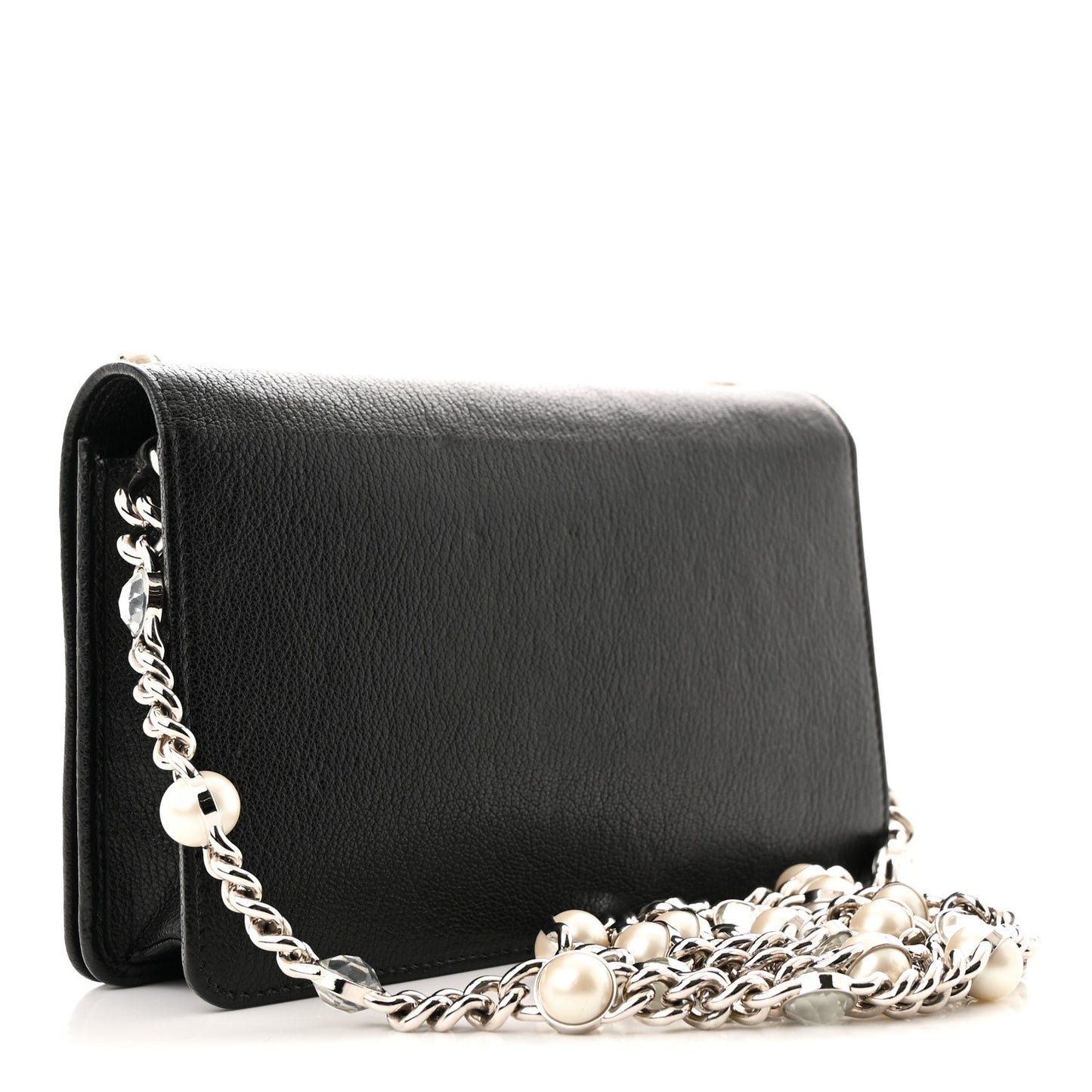 Goatskin Madras Crystal Pearl Flap Clutch Black