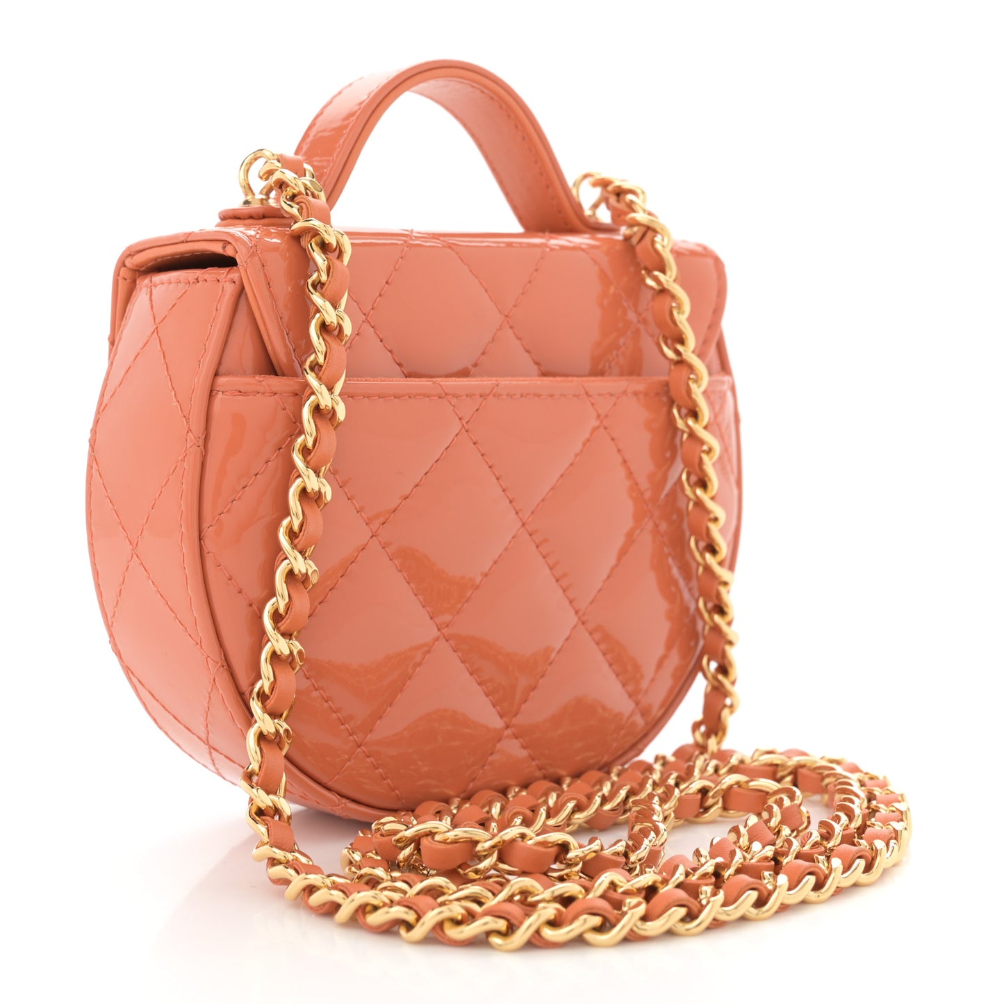 Patent Quilted Mini Top Handle Crossbody Flap Orange