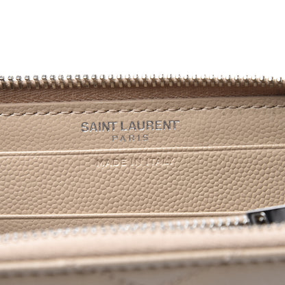 Saint Laurent Grain De Poudre Matelasse Chevron Monogram Zip Around Wallet Beige 5 of 8