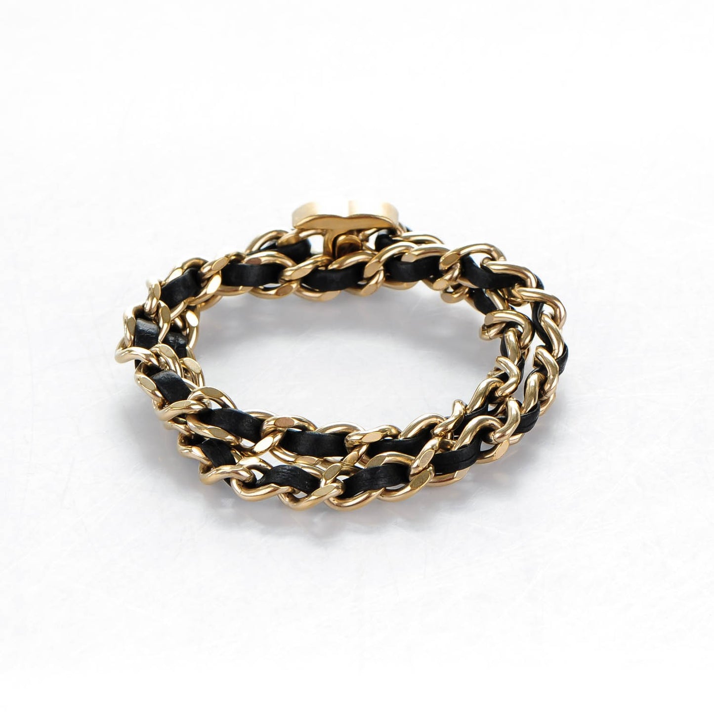 Lambskin CC Turnlock Double Chain Bracelet Black Gold
