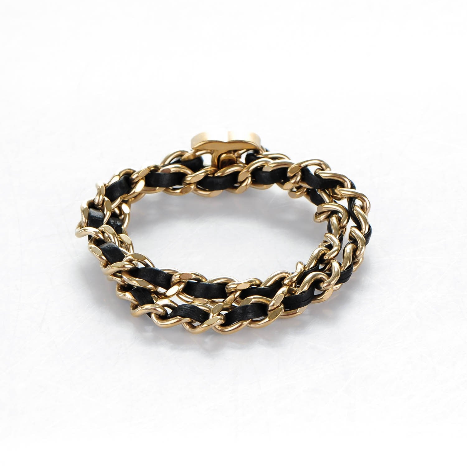 Chanel Lambskin CC Turnlock Double Chain Bracelet Black Gold 3 of 5