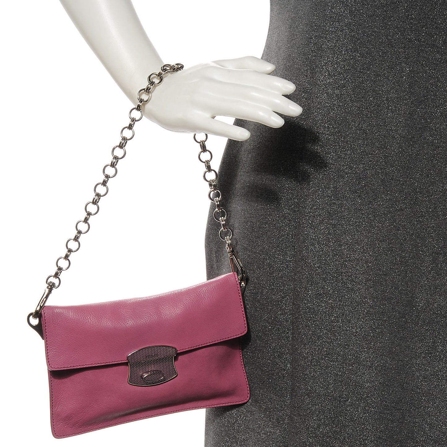 Leather Detachable Chain Clutch Pink