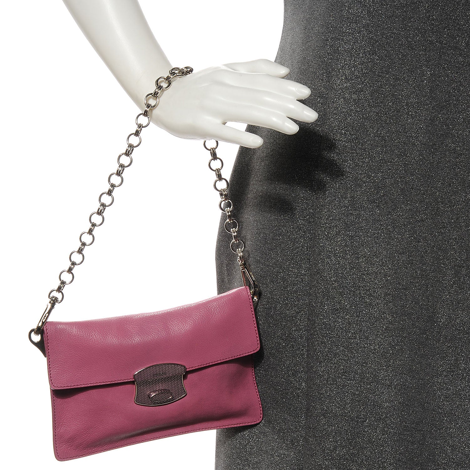 Prada Leather Detachable Chain Clutch Pink 2 of 7