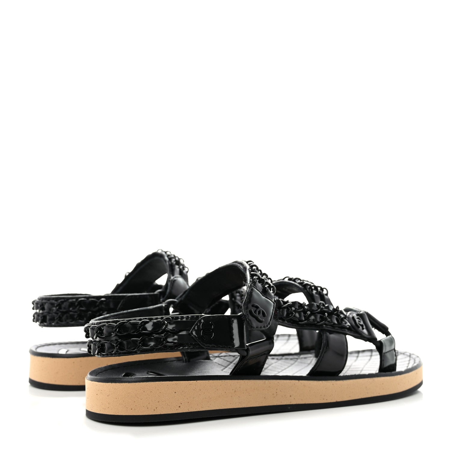 Chanel Laminated Goatskin Chain Sandals 39 Black 4 of 9