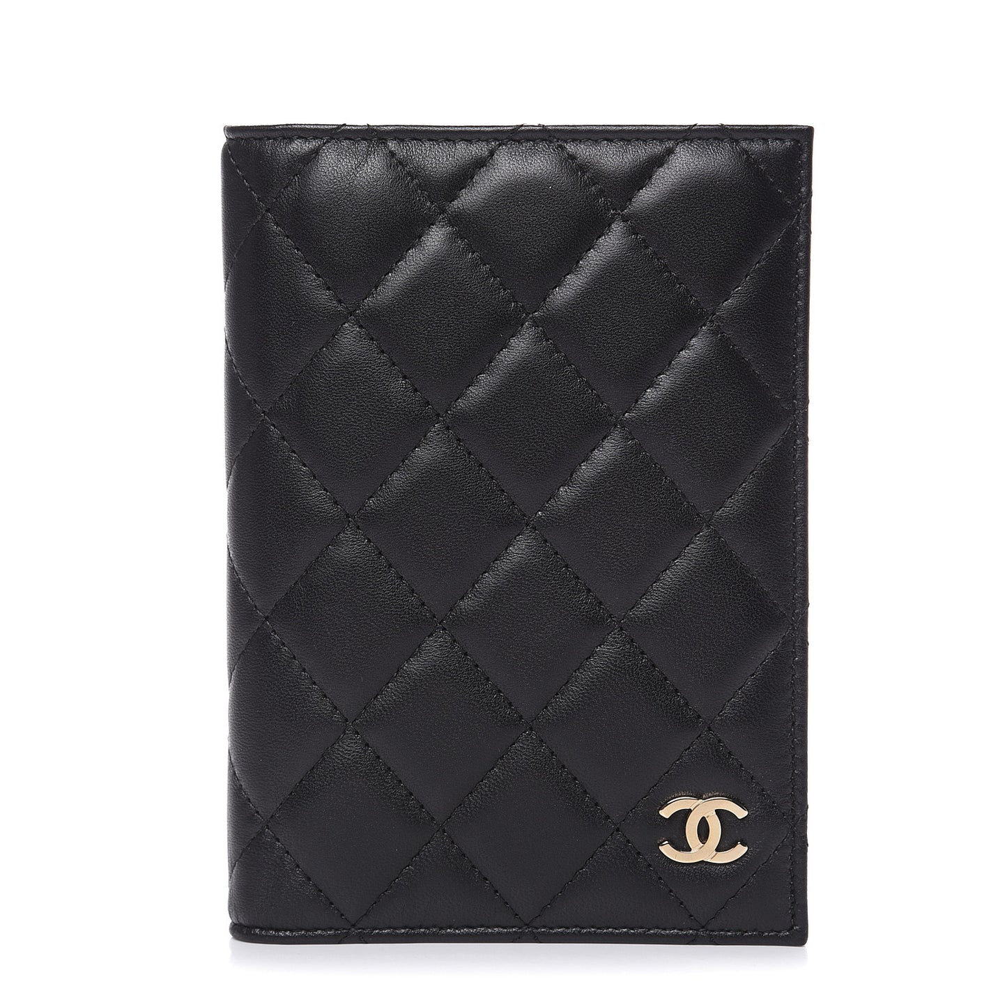 Lambskin Quilted Passport Holder Black