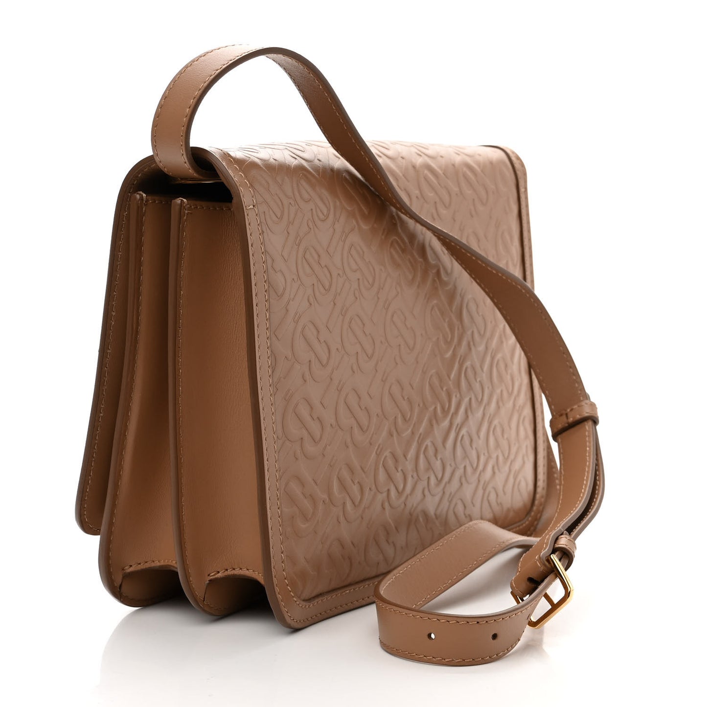 Calfskin Monogram Embossed Medium TB Bag Light Camel