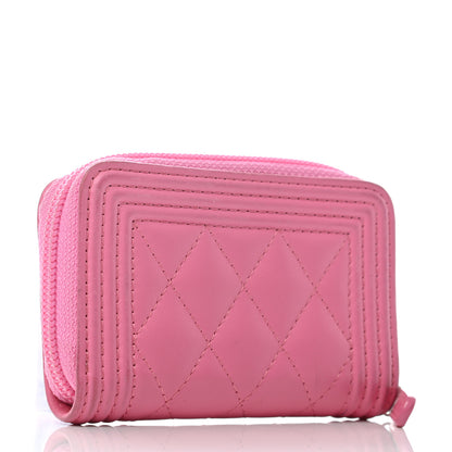 Chanel Calfskin Quilted Boy Zip Around Coin Purse Wallet Fuchsia 3 of 9