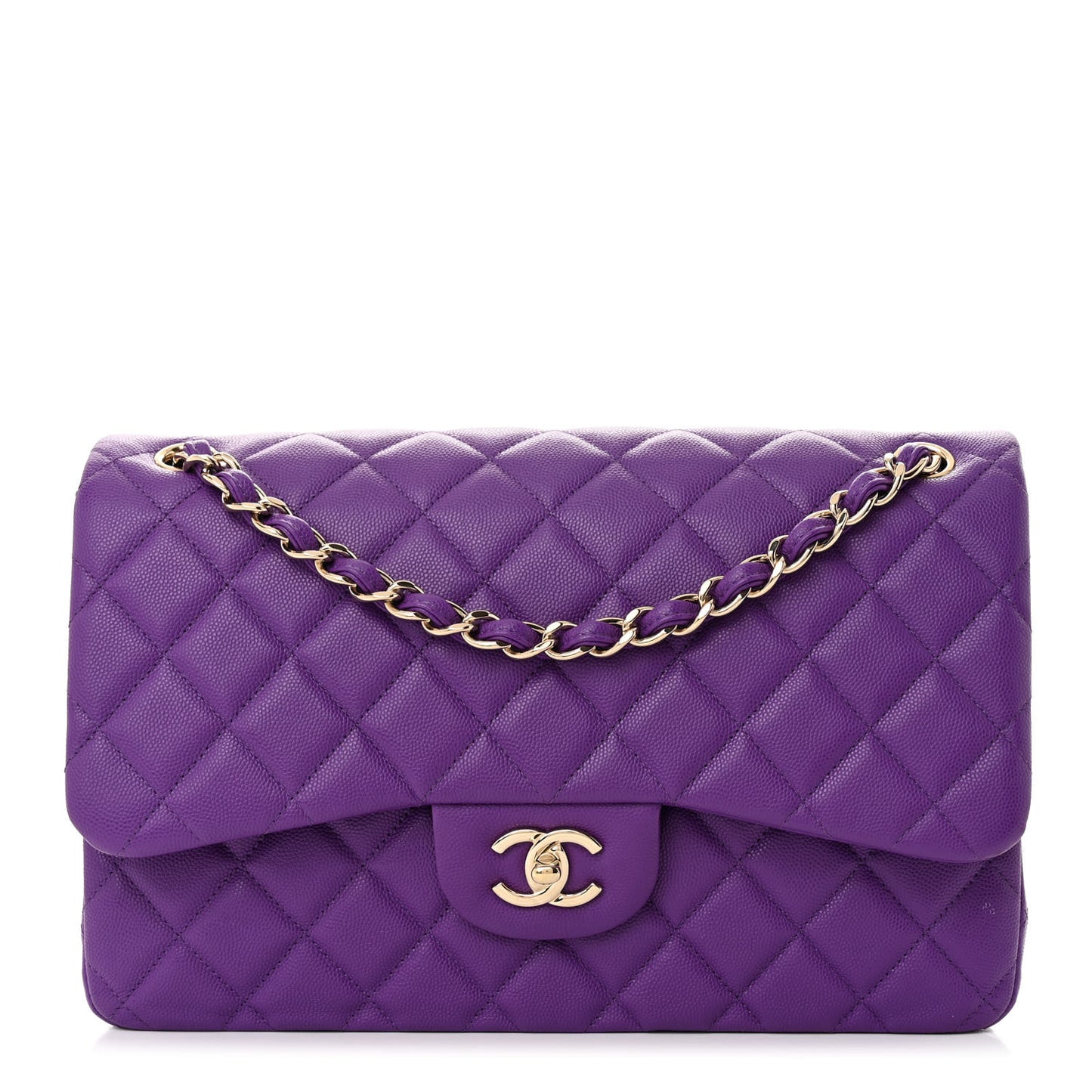 Caviar Quilted Jumbo Double Flap Purple