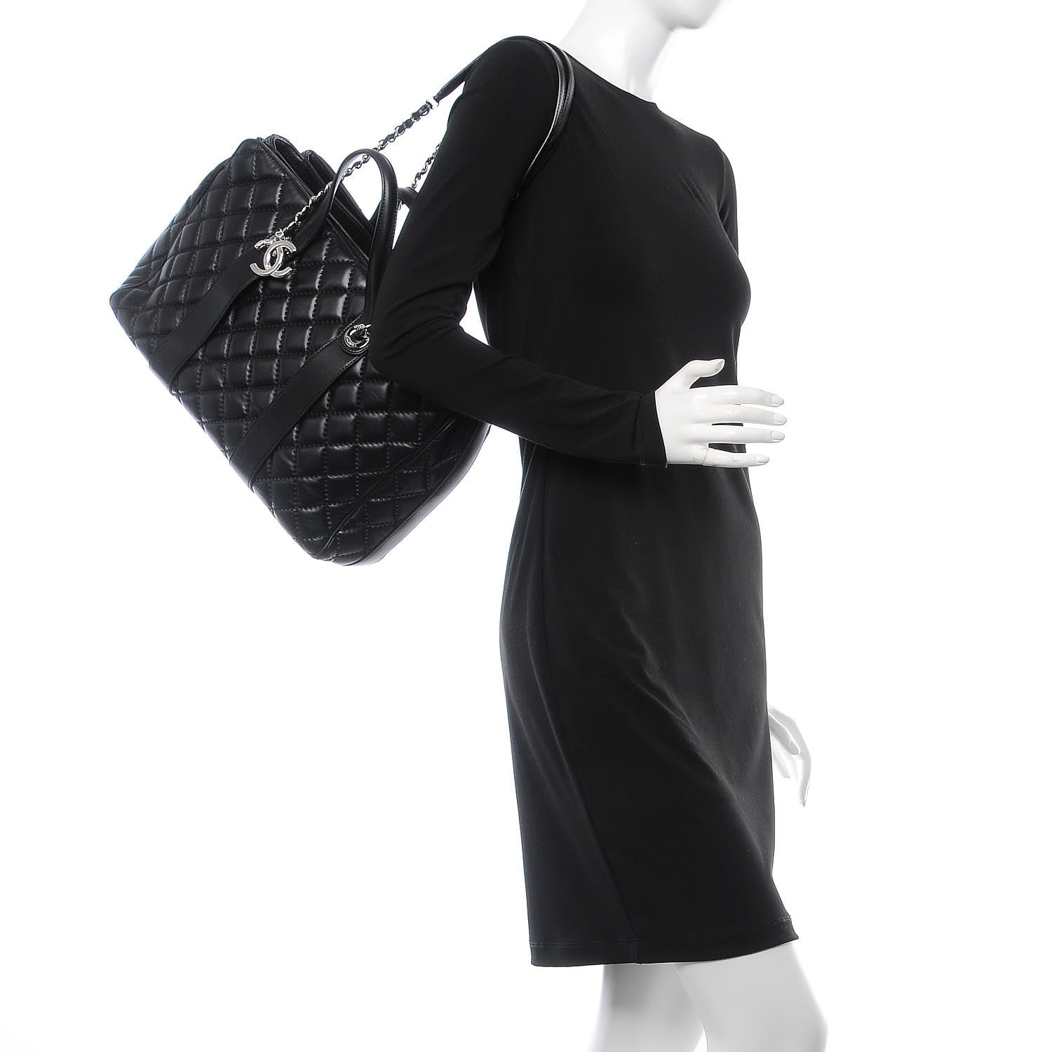 Chanel Lambskin Quilted Large Easy Carry Shopping Tote Black 2 of 11