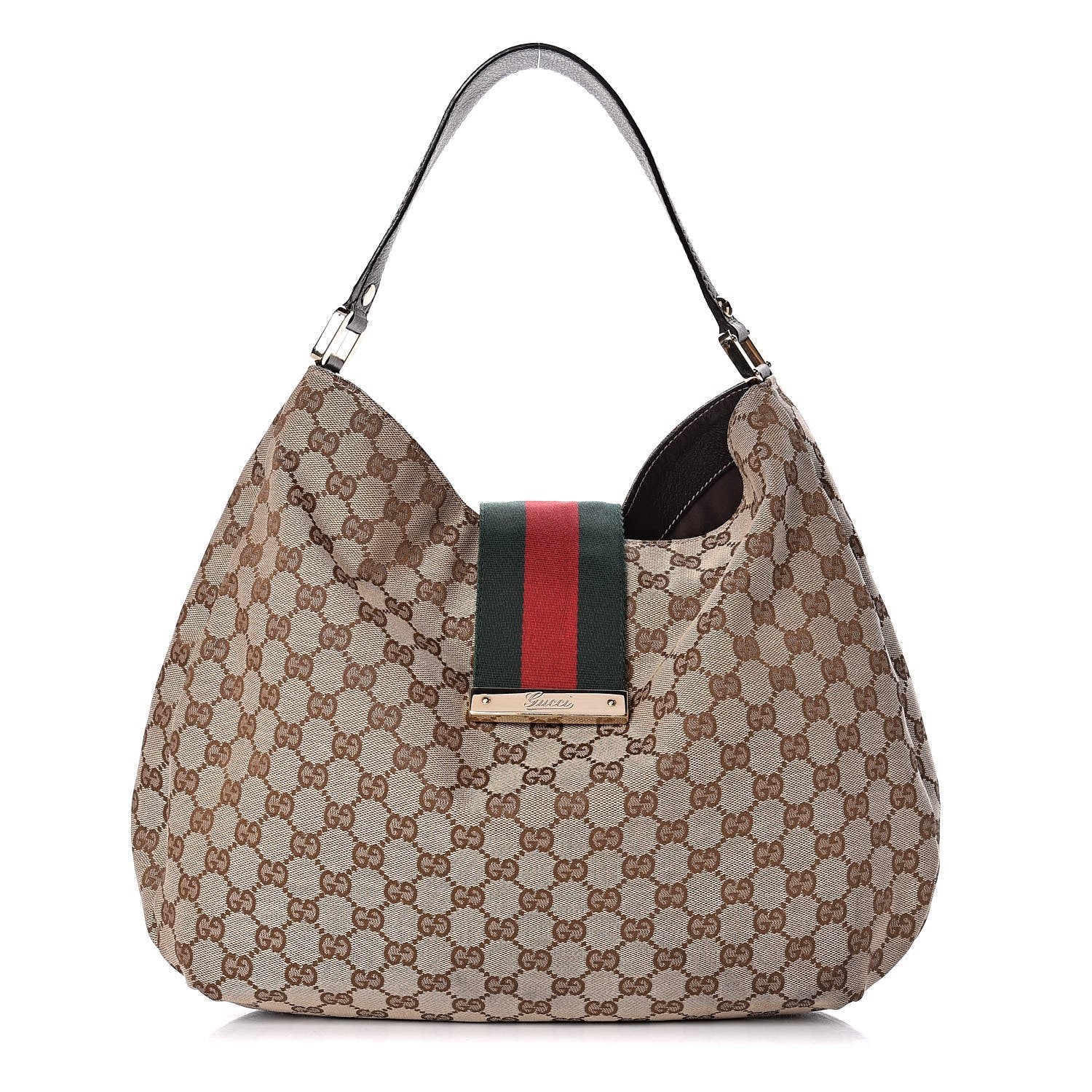 Gucci Monogram Large New Ladies Web Hobo Dark Brown 1 of 9