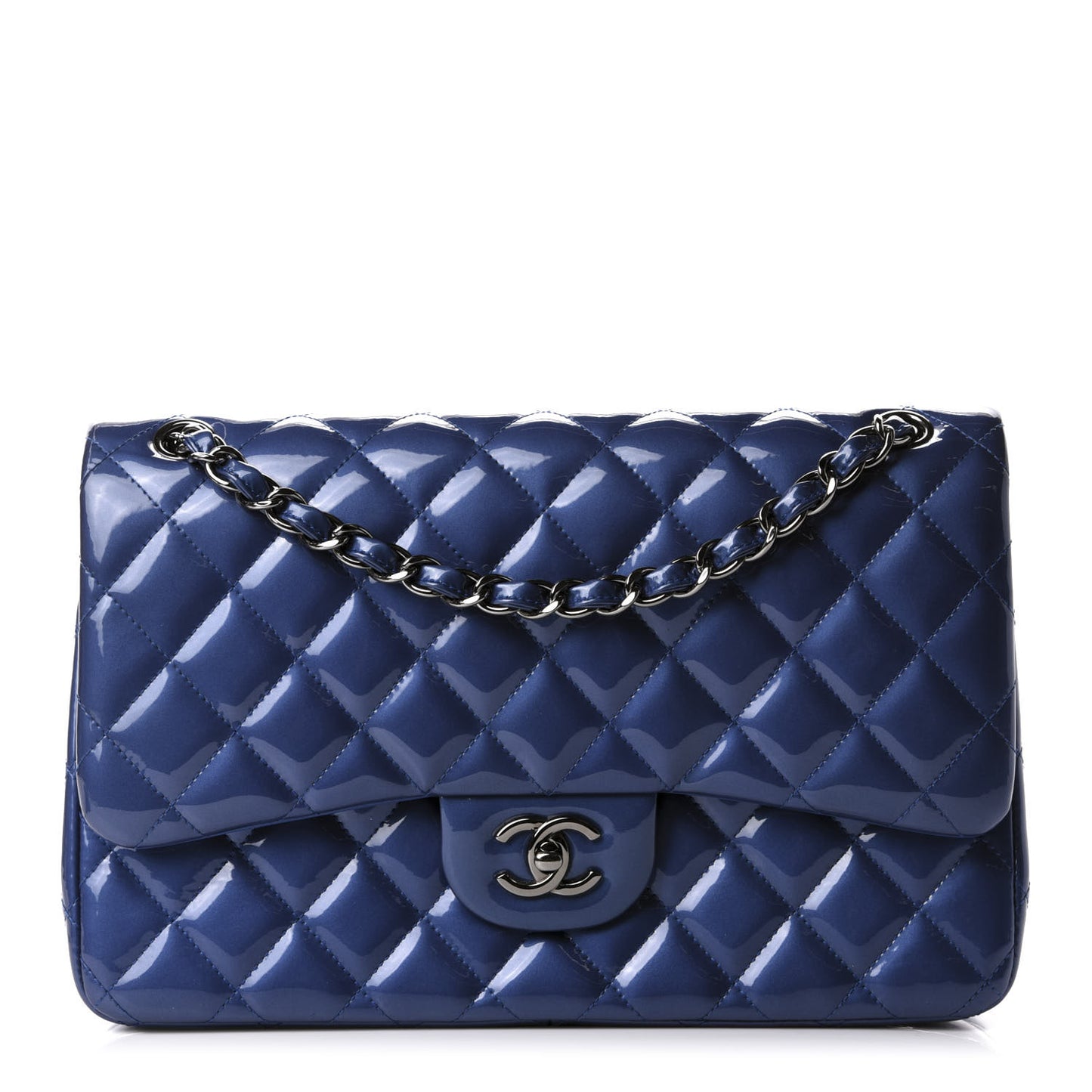 Patent Quilted Jumbo Double Flap Blue