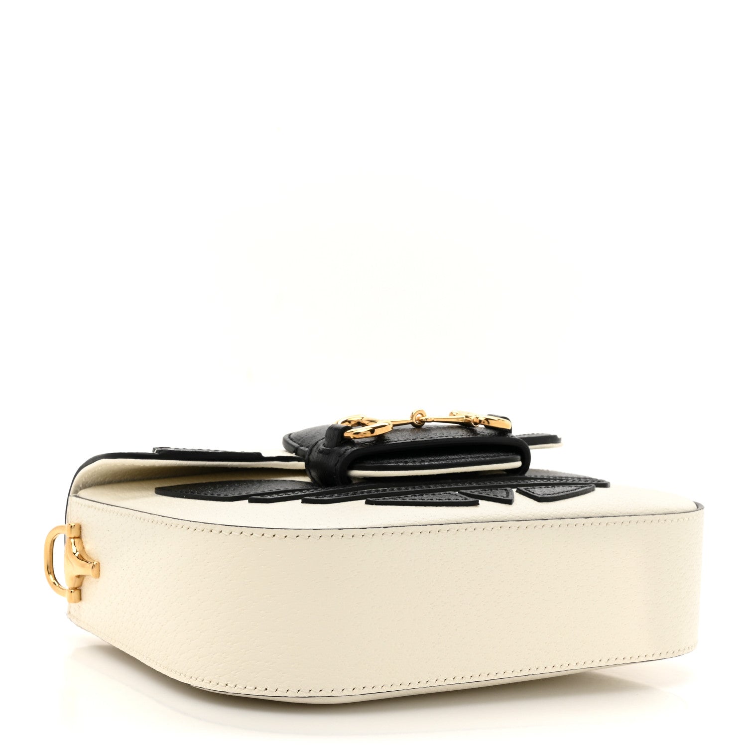 Gucci X ADIDAS Textured Dollar Calfskin Web Trefoil Mini Horsebit 1955 Shoulder Bag Off White Black 3 of 10