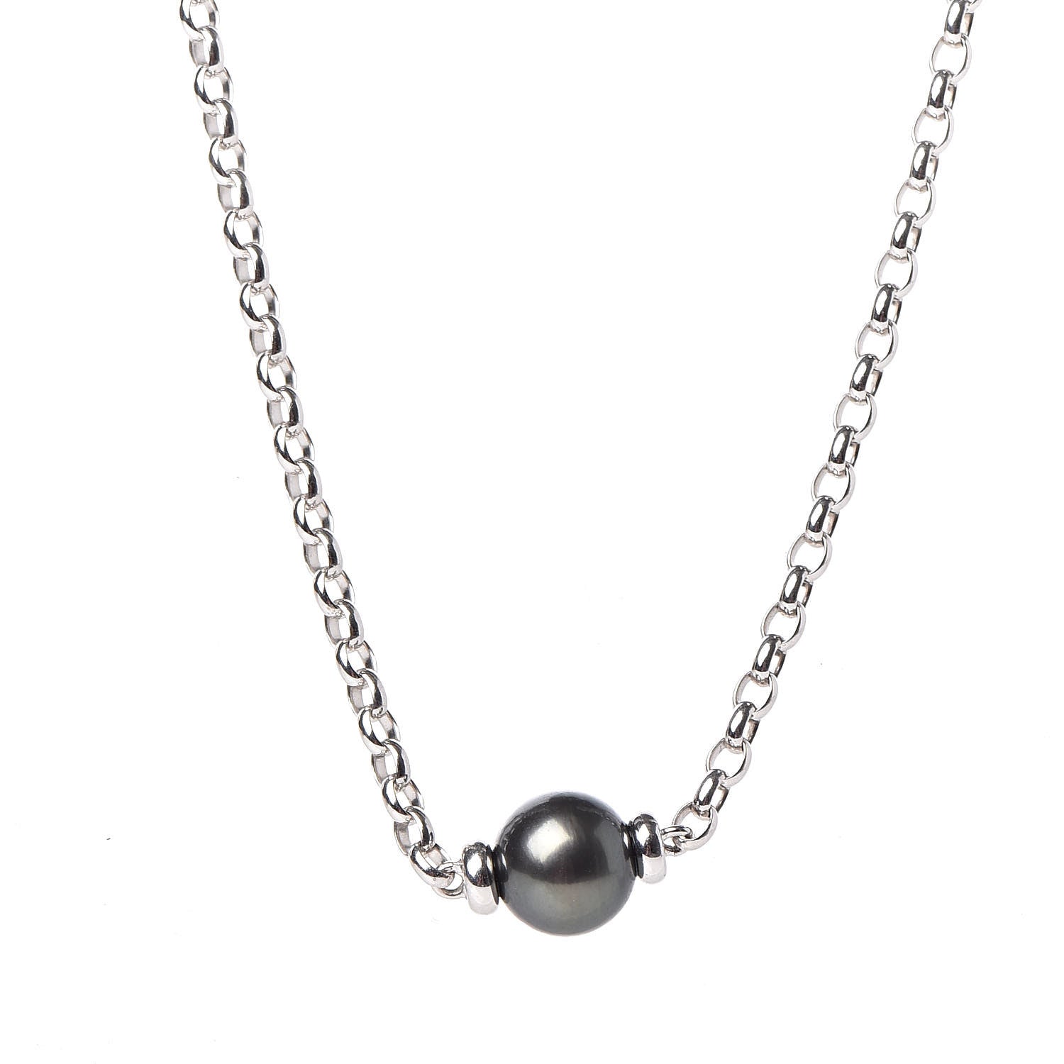Mikimoto 18K White Gold Black South Sea Pearl 8.5mm Station Necklace 4 of 5