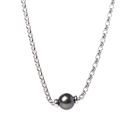 Mikimoto 18K White Gold Black South Sea Pearl 8.5mm Station Necklace 4 of 5