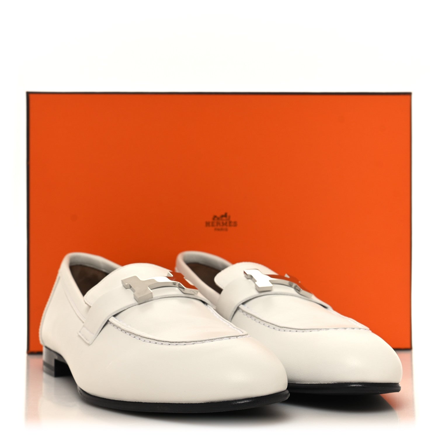 Hermes Calfskin Womens Paris Loafers 39.5 White 9 of 9