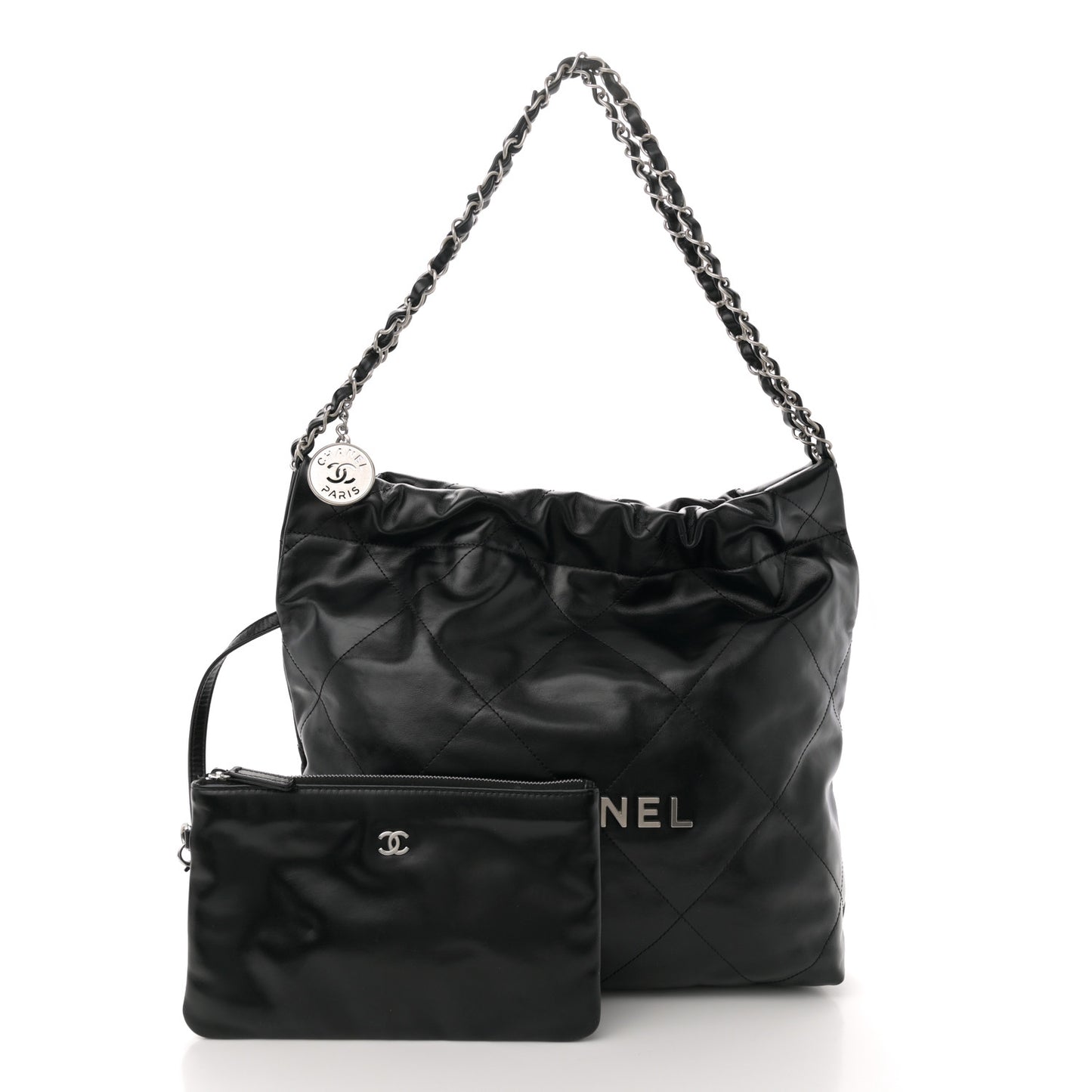 Shiny Calfskin Quilted Small Chanel 22 Black