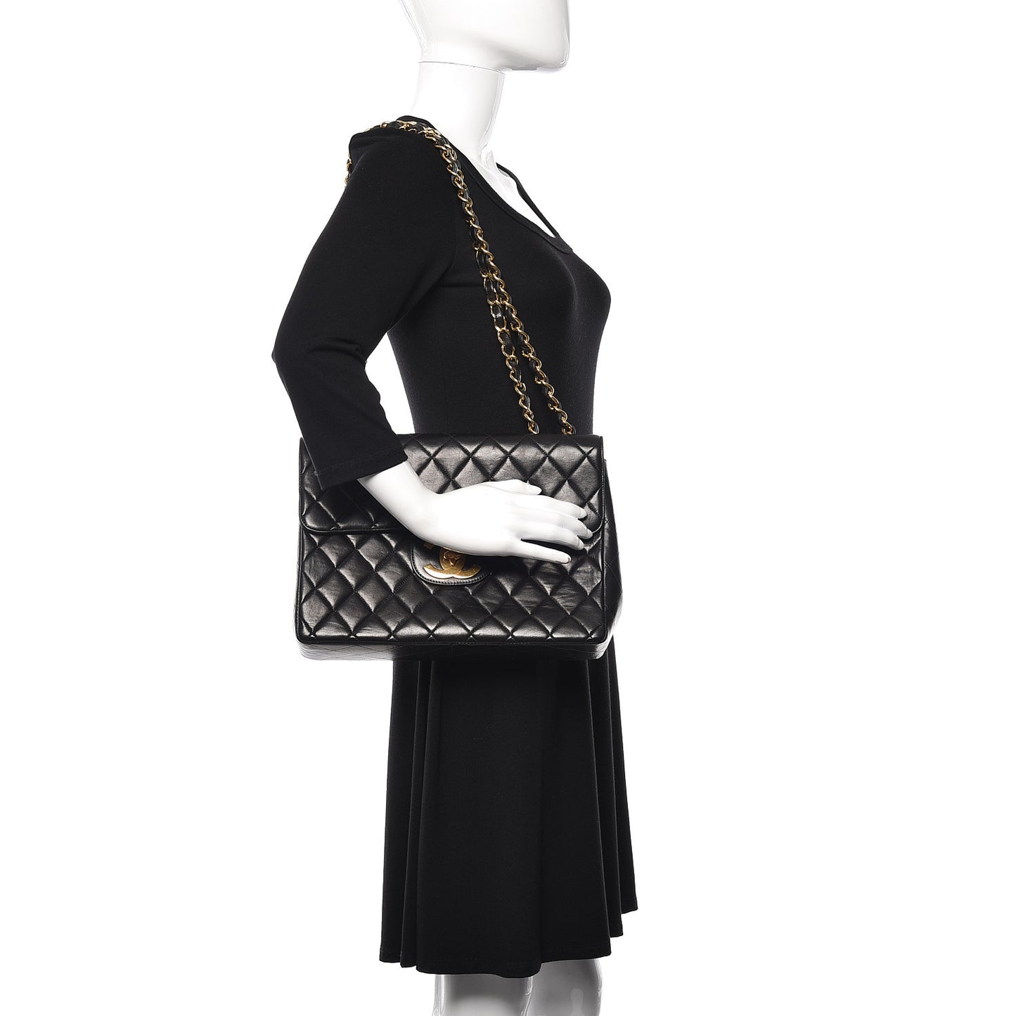 Lambskin Quilted Jumbo Single Flap Black