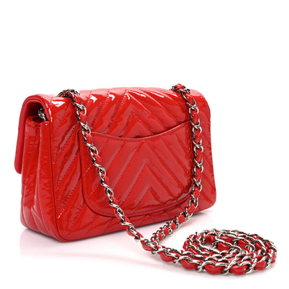 Chanel Patent Calfskin Chevron Quilted Mini Rectangular Flap Red 3 of 13