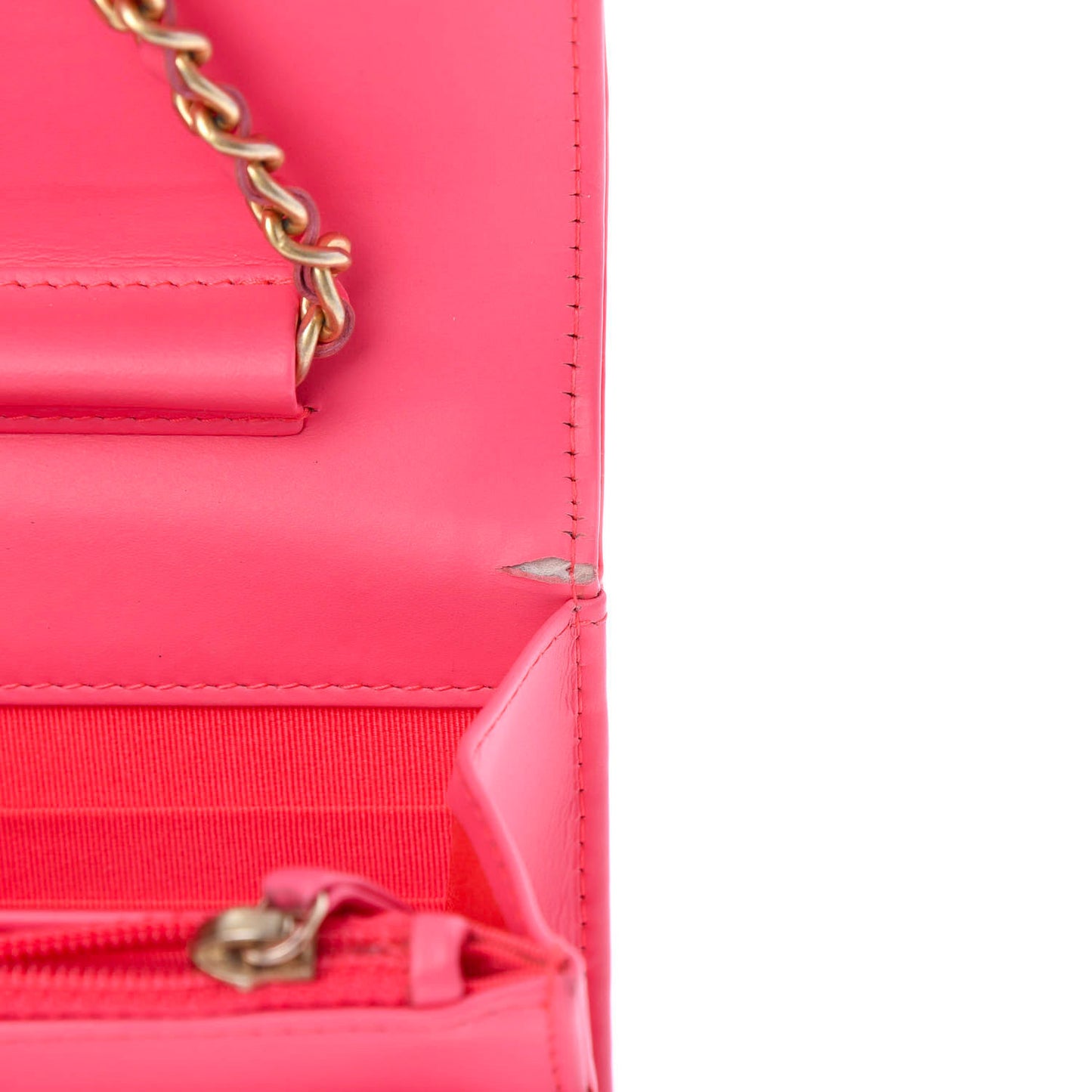 Patent Calfskin Quilted Boy Wallet On Chain WOC Pink