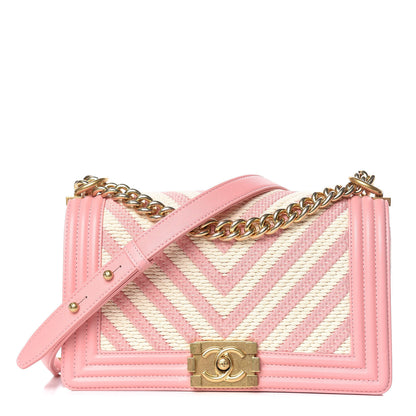 Chanel Fabric Chevron Braided Medium Boy Flap Light Pink Ivory 1 of 15