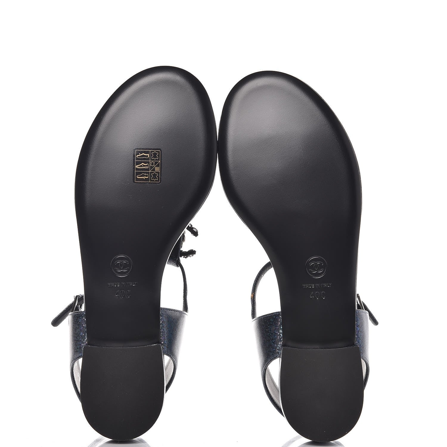 Chanel Fantasy Lambskin CC Chain Thong Sandals 40 Blue Black 5 of 9