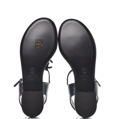 Chanel Fantasy Lambskin CC Chain Thong Sandals 40 Blue Black 5 of 9