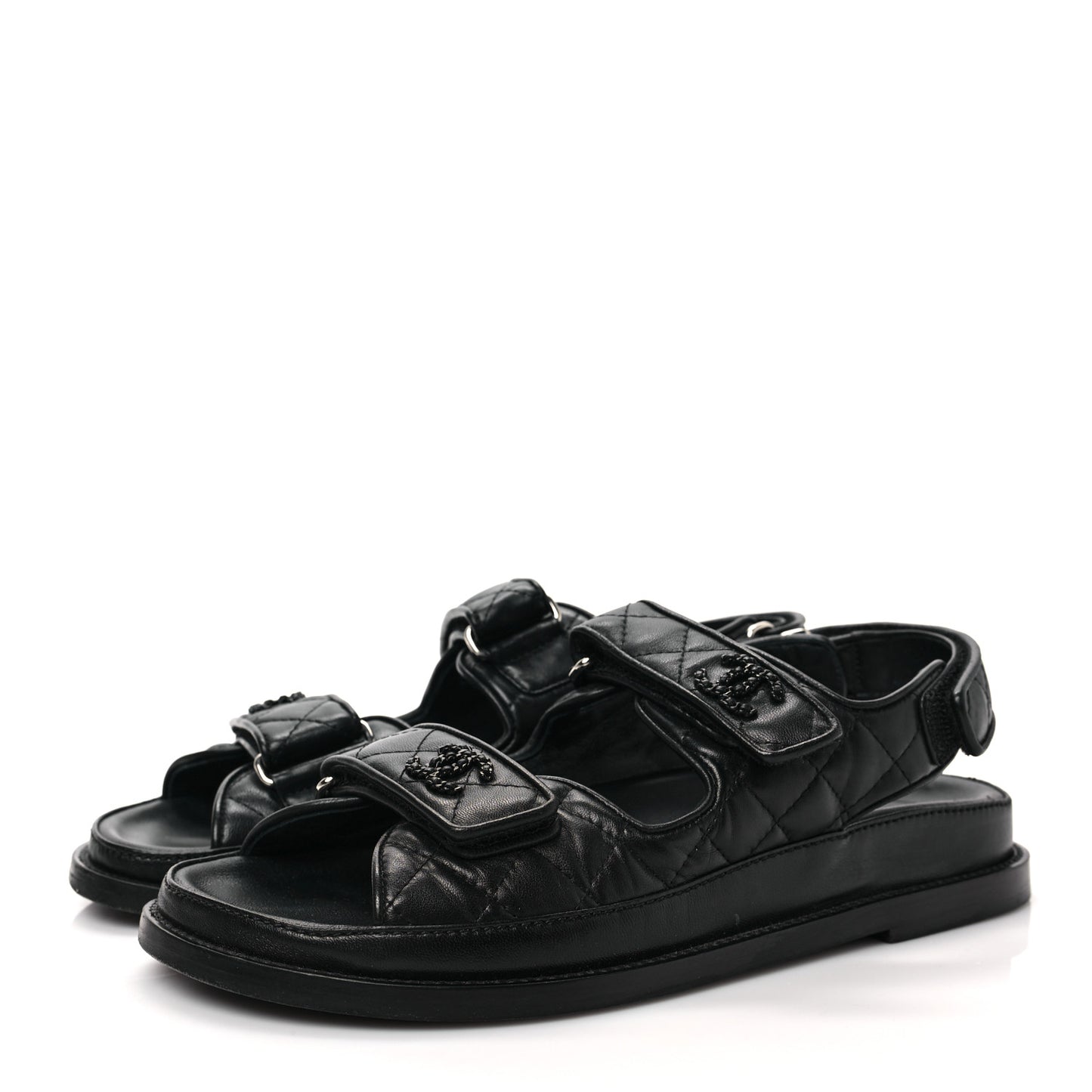 Lambskin Quilted Velcro Dad Sandals 37.5 So Black