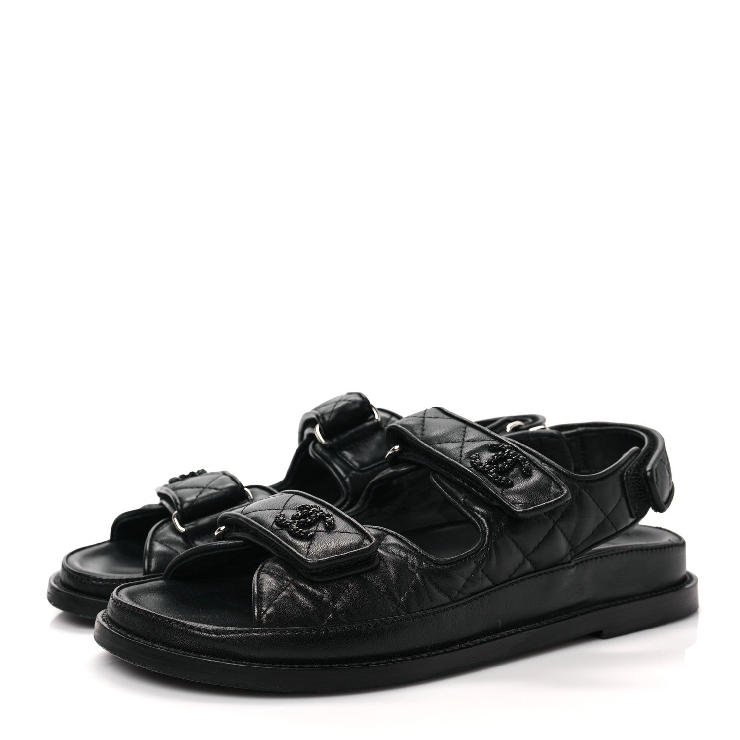 Chanel Lambskin Quilted Velcro Dad Sandals 37.5 So Black 3 of 9