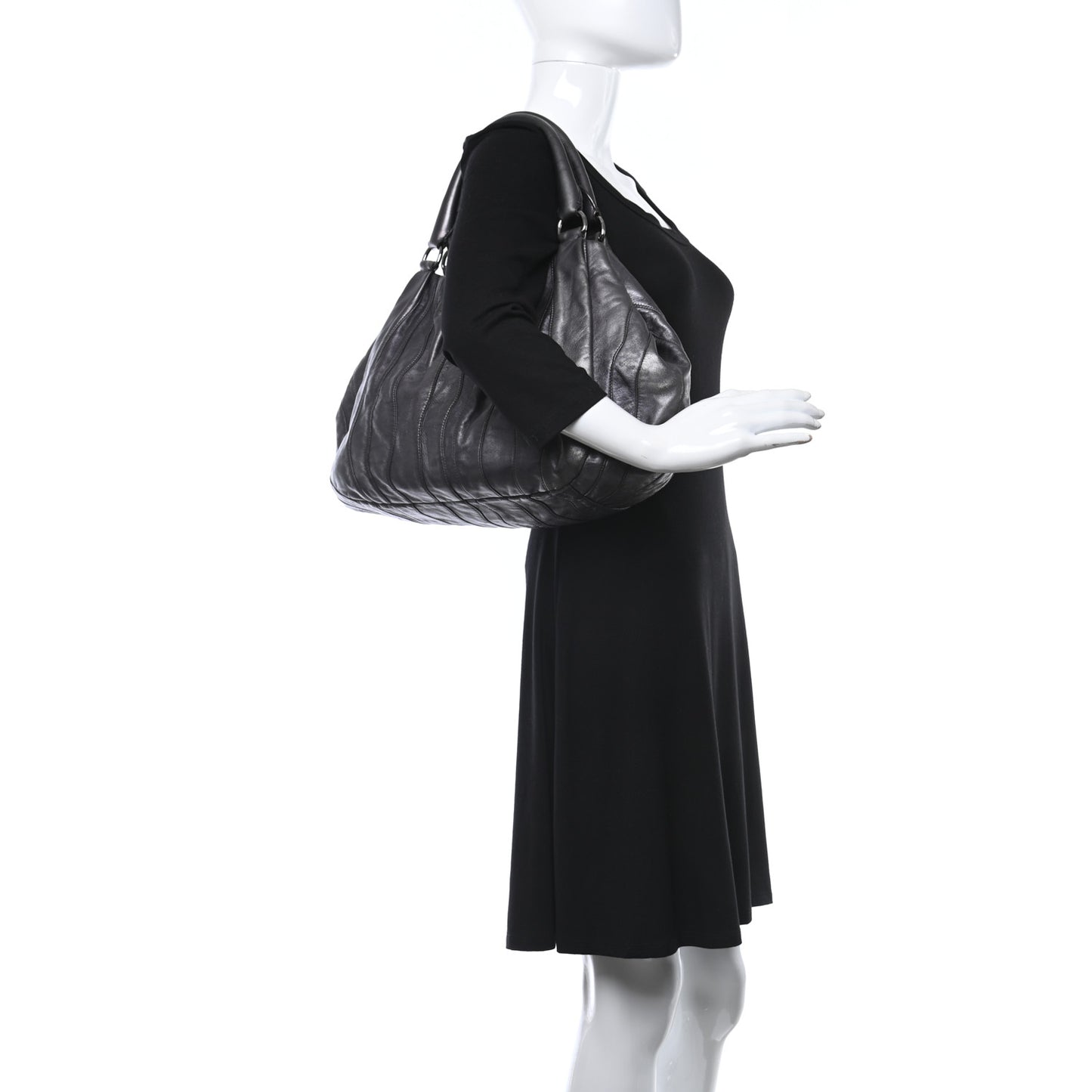 Metallic Nappa Tessuto Mordore Stripes Shoulder Bag Grey