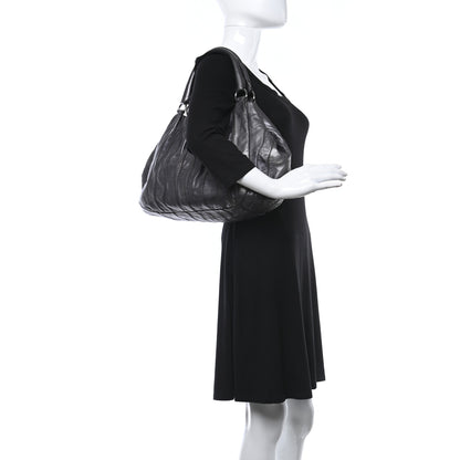 Prada Metallic Nappa Tessuto Mordore Stripes Shoulder Bag Grey 2 of 12