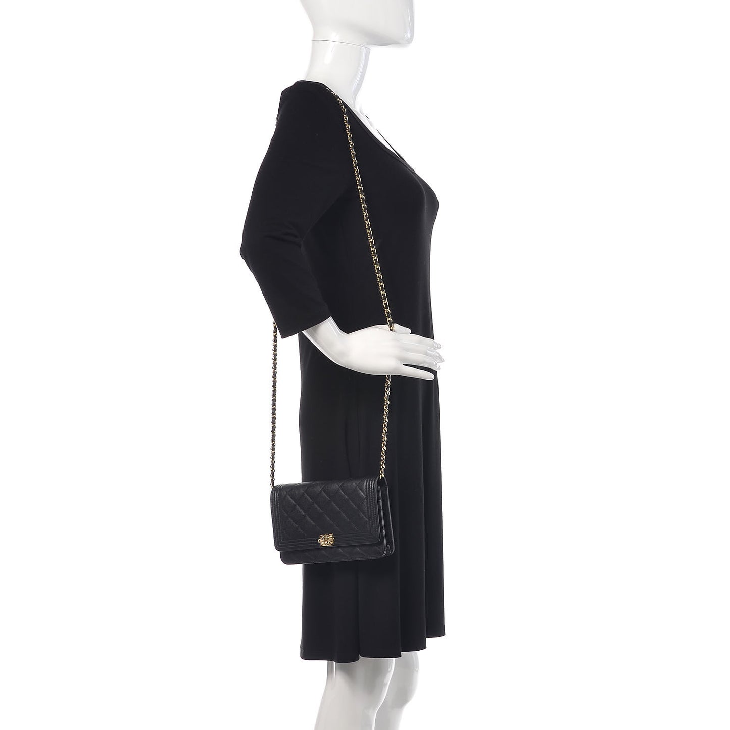 Caviar Quilted Boy Wallet On Chain WOC Black