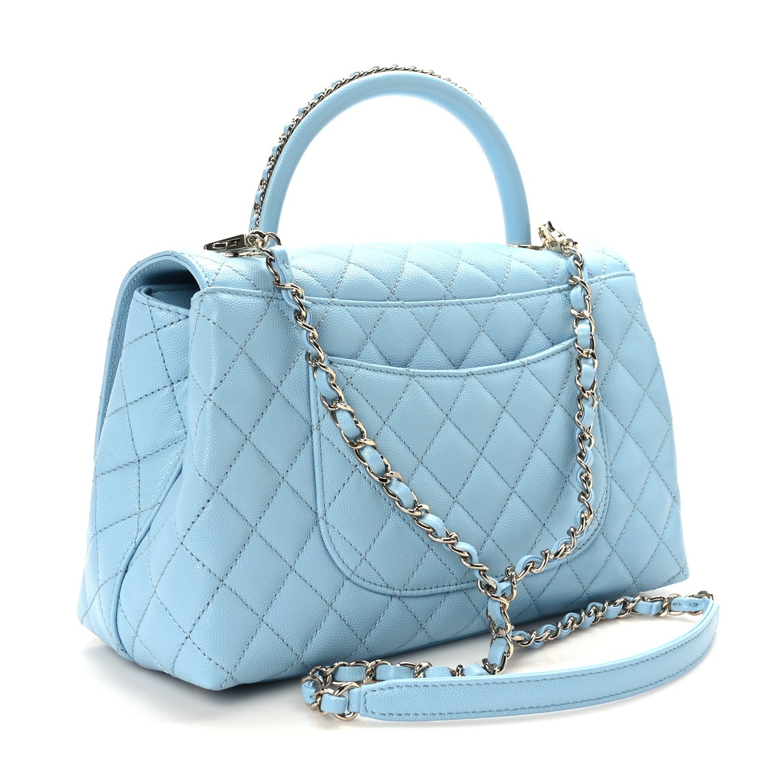 Chanel Caviar Quilted Small Coco Chain Handle Flap Light Blue 3 of 10