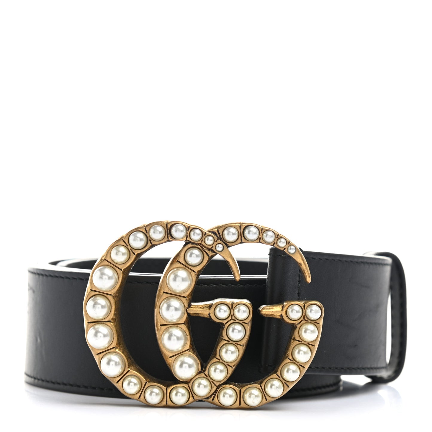 Moon Calfskin Pearl Double G 40mm Belt 80 32 Black Cream