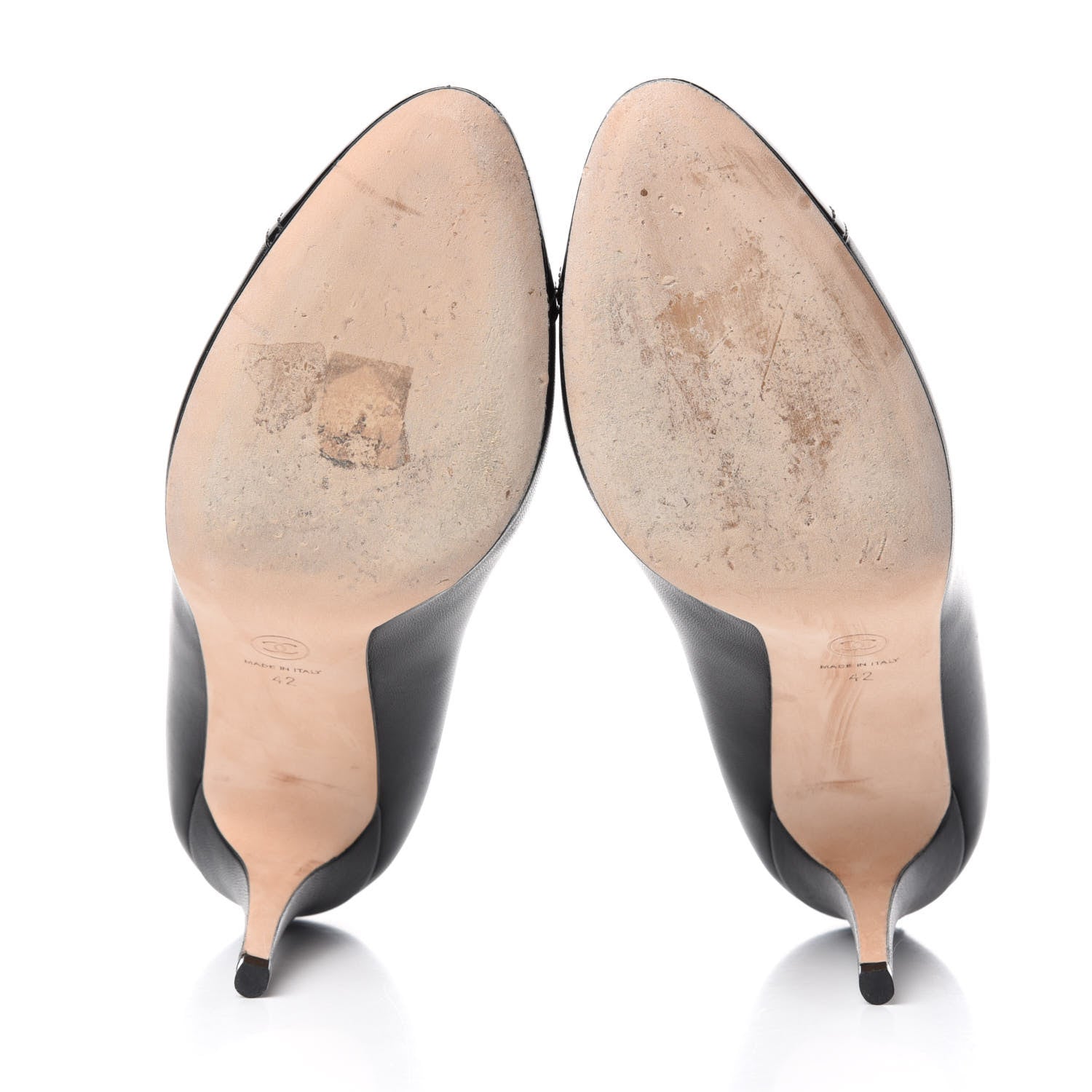Chanel Lambskin Calfskin Patent Cap Toe CC Pumps 42 Black 6 of 11