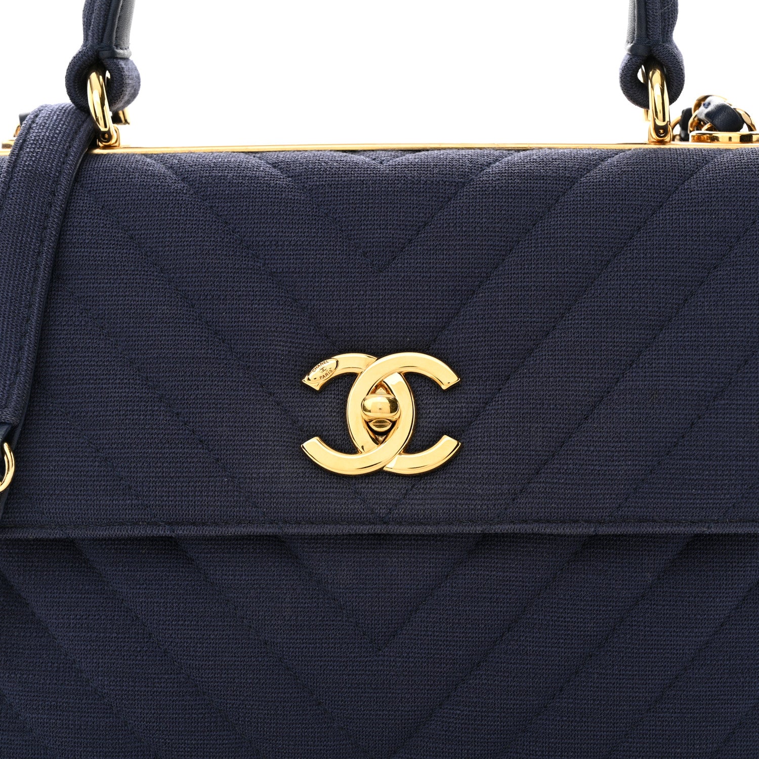 Chanel Jersey Chevron Quilted Small Trendy CC Dual Handle Flap Bag Navy Blue 8 of 14