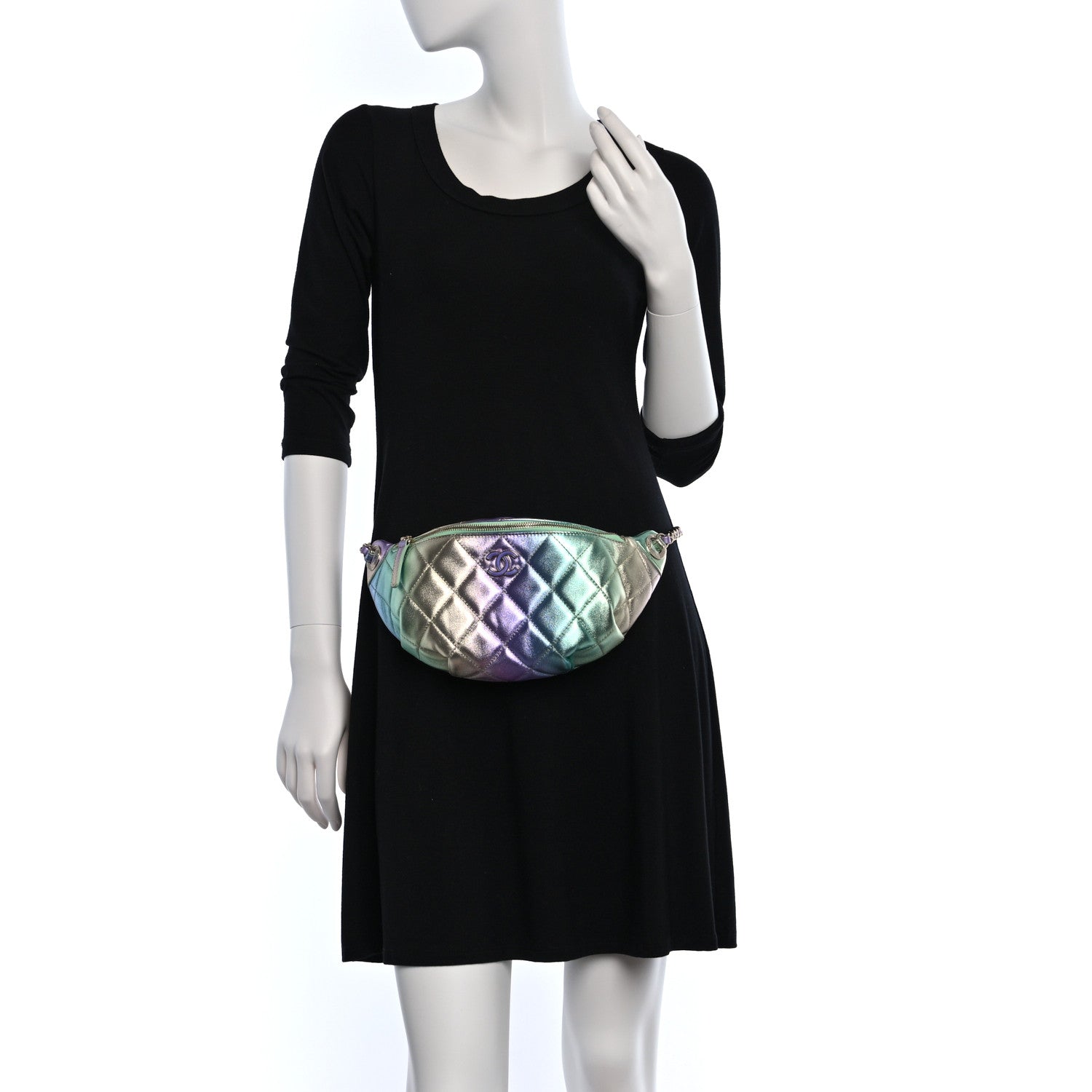 Chanel Gradient Metallic Lambskin Quilted Walking Mood Waist Bag Fanny Pack Pink Purple Green 2 of 10