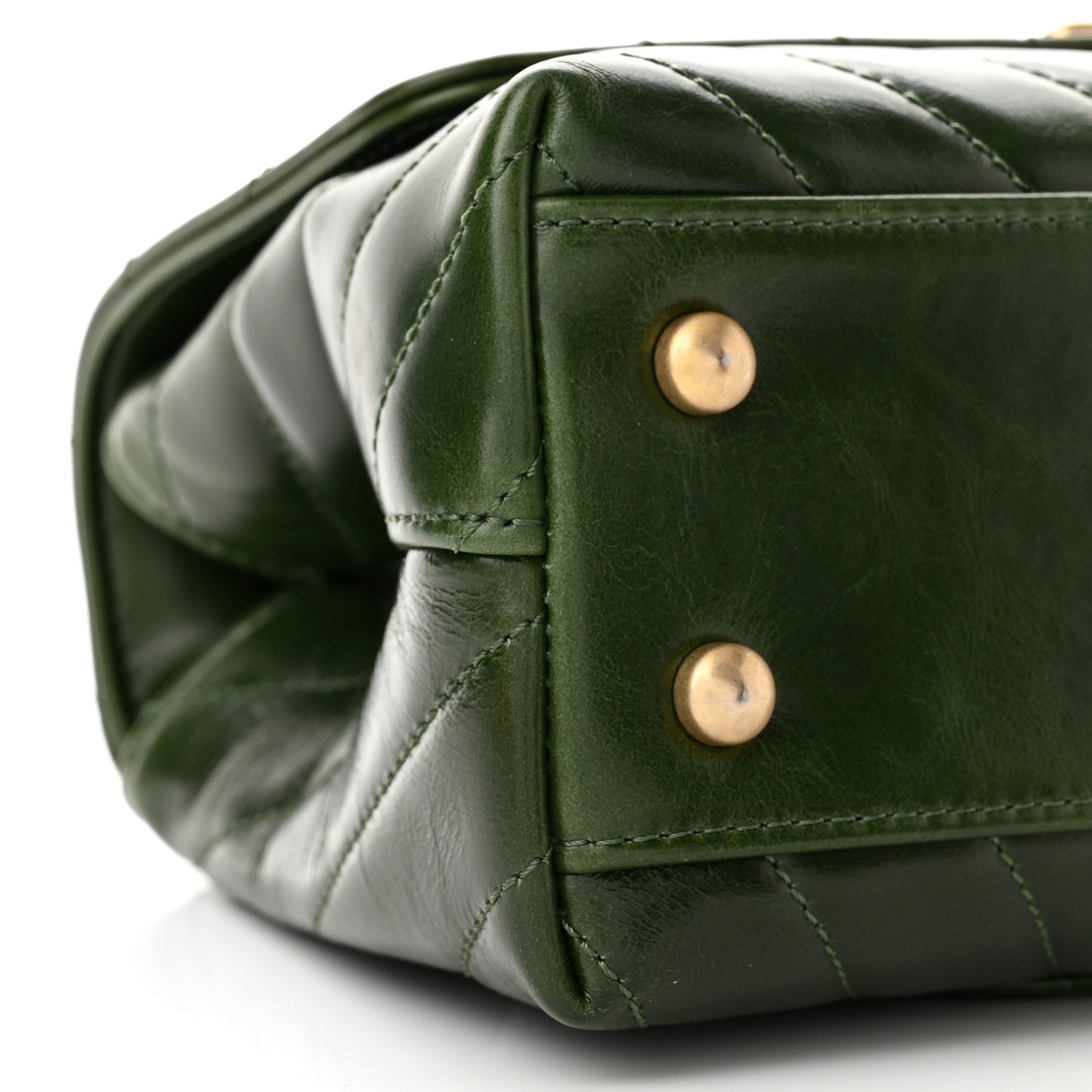 Calfskin Chevron Quilted Mini Coco Handle Flap Green