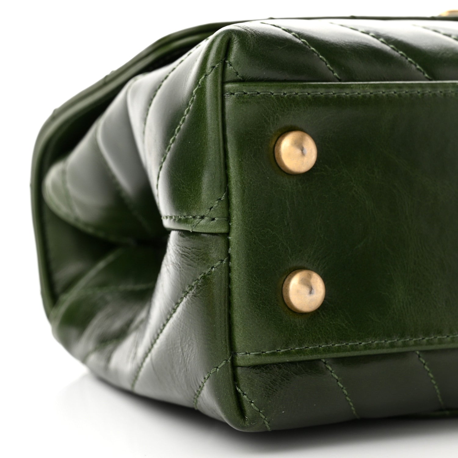Chanel Calfskin Chevron Quilted Mini Coco Handle Flap Green 9 of 10